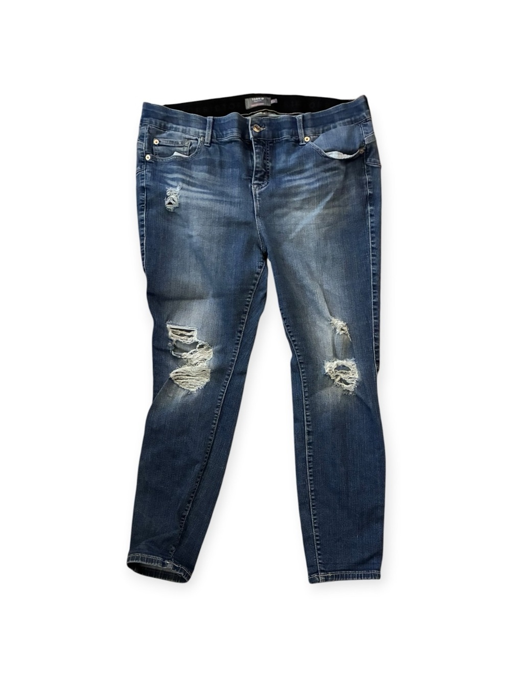 Torrid Bombshell Skinny Jeans High Rise Distressed Medium Wash Blue 18S